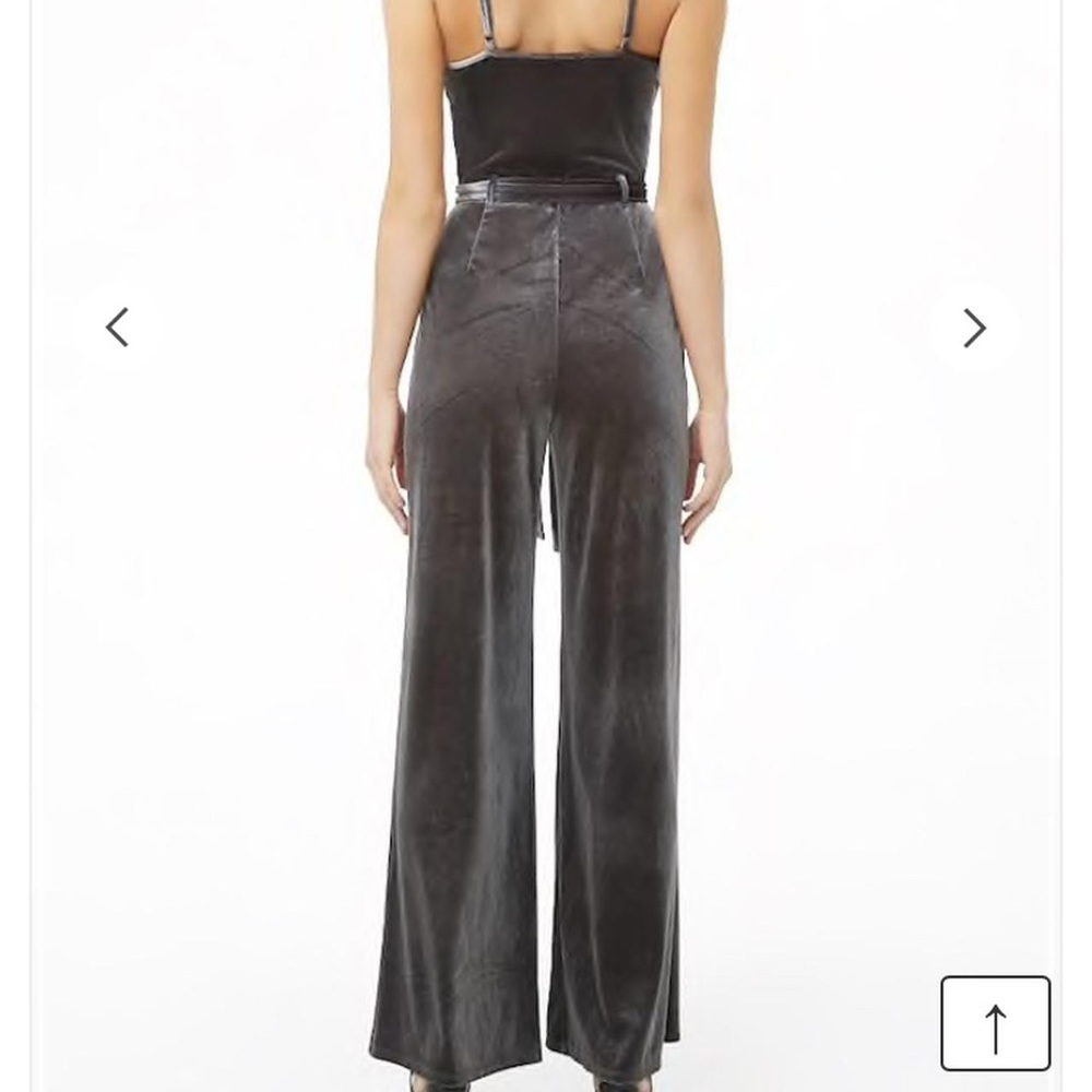 Forever 21 Dark Grey Silver Velvet Wide Leg Jumpsuit - Picture 6 of 10